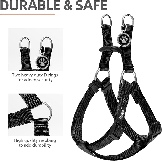 PUPTECK No Pull Small Dog Harness Soft Adjustable Basic Step in Puppy Vest Outdoor Walking with ID Tag, Black XS Chest 12"-14.8"