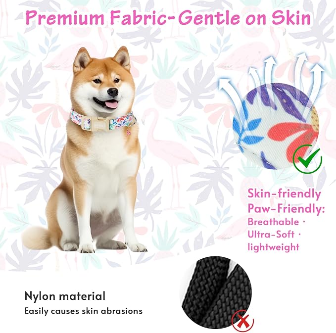 Summer Dog Collar for Extra Small Dogs，Cute Puppy Collars with Flamingo & Palm Leaves Parttern, Quick Release Buckle for Small Medium Large Dogs, Fashion Pet Collar for Girl Boy Dog-XS