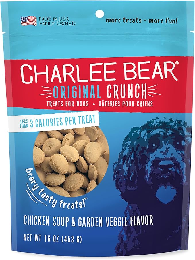 Charlee Bear Dog Training Treats, Chicken Soup & Garden Veggie Recipe, Low Calorie (Under 3 Calories), Limited Ingredient Crunchy Dog Treats, 16 oz. Resealable Bag