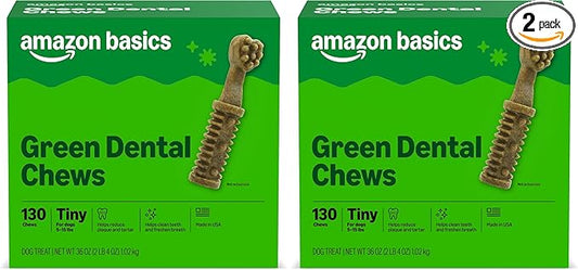 Amazon Basics Dental Dog Treats to Help Clean Teeth & Freshen Breath - Tiny (5-15 lbs), Unflavored (Previously Wag) (Pack of 2)