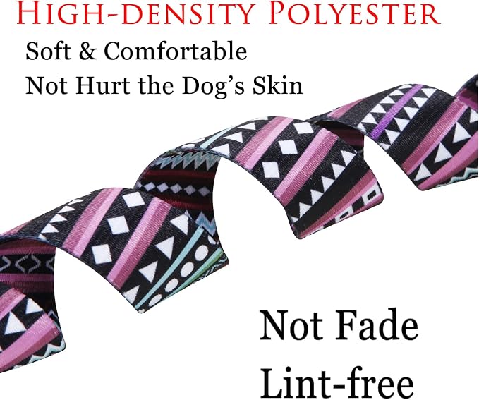 Mihqy Dog Collar with Bohemia Floral Tribal Geometric Patterns - Soft Ethnic Style Collar Adjustable for Small Medium Large Dogs（Bohemian Purple,L）