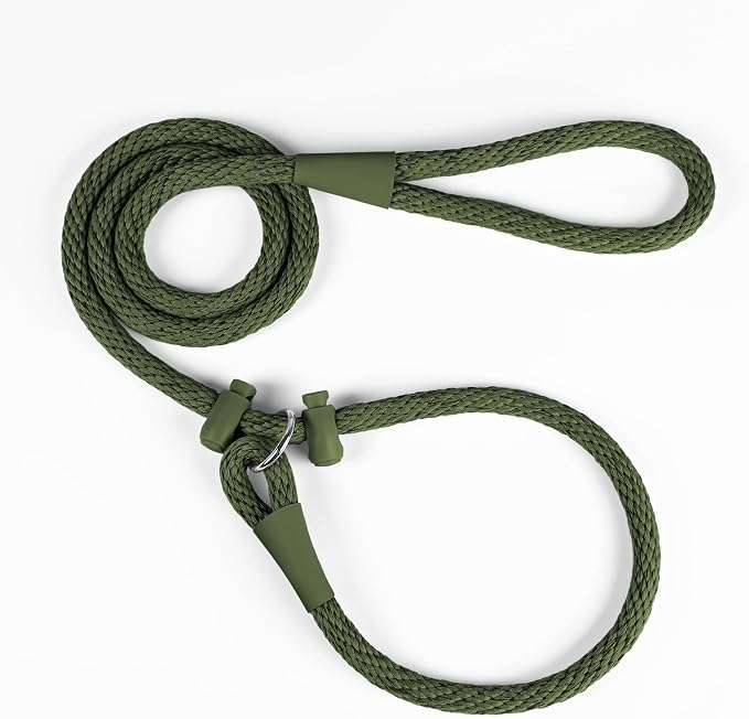 Lynxking Dog Leash Slip Lead Reflective Breathable Rope Comfortable Strong No Pull Slip On Pet Training Lead for Dogs (Dark Green, Small 3/8 inch x 6ft)