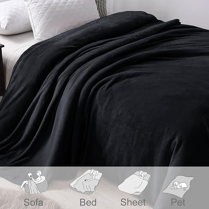 Exclusivo Mezcla Fleece Throw XL Blanket for Couch, Sofa, Super Soft and Warm Black Blankets, All Season, Cozy, Plush, Lightweight, 50x70 Inches