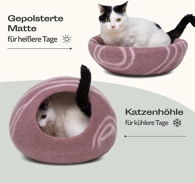 MEOWFIA Cat Cave – Premium Felt Cat Enclosure for Indoor Cats, Handmade Merino Wool (Rose Gold, Large)