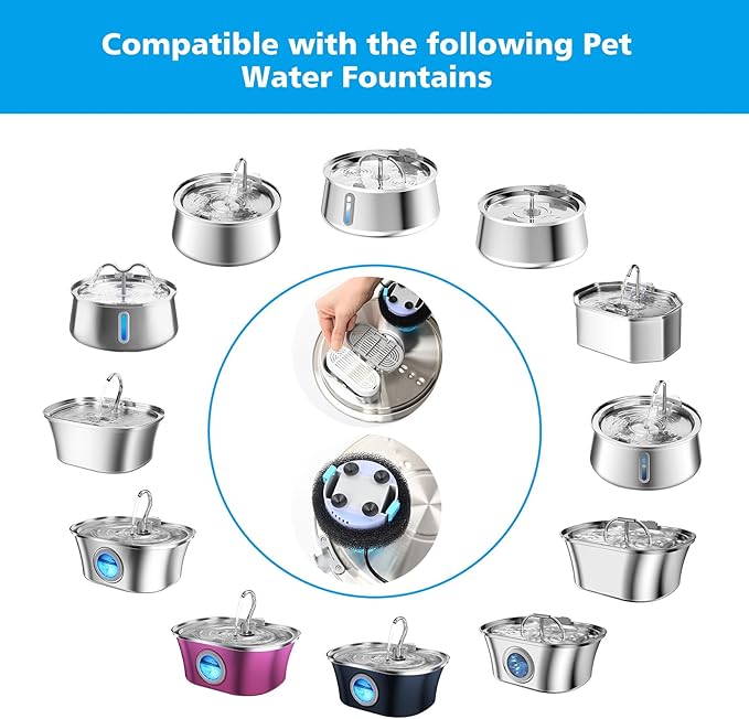 Cat Water Fountain Filter,Pet Fountain Filter Replacement for 3.2L/108oz Cat Drinking Fountain and 4L/134oz Stainless Steel Pet Fountain,Cat Fountain Filter Replacement with Pre-Filter Sponges