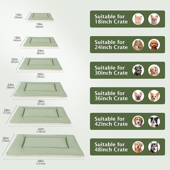 Dog Bed Mat, Crate Pad Reversible,Soft Kennel Washable Crate Mat (Cool and Warm),Pet Sleeping Mattress for Small Medium Dogs XB009 (42''x28'',Sage Green)