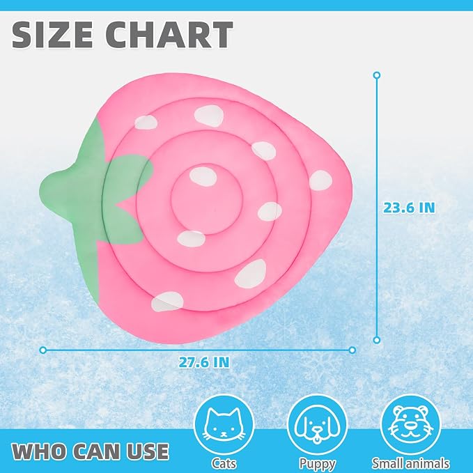 KOOLTAIL Cat Cooling Mat, Upgraded Two Sided Cooling Pad for Dogs Cats Puppy, Soft Summer Pet Sleeping Blanket Kennel to Keeping Cool, Washable Dog Mats for Crate Sofa Bed Outdoor Indoor, Strawberry