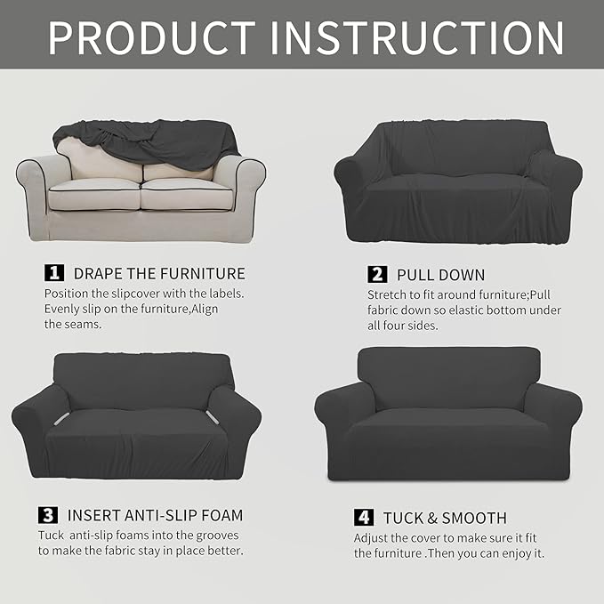 Easy-Going Stretch Oversized Sofa Couch Slipcover Washable Dark Gray | 1-Piece X-large Sofa Cover Furniture Protector Couch Soft with Elastic Bottom for Kids, Polyester Spandex Jacquard Fabric