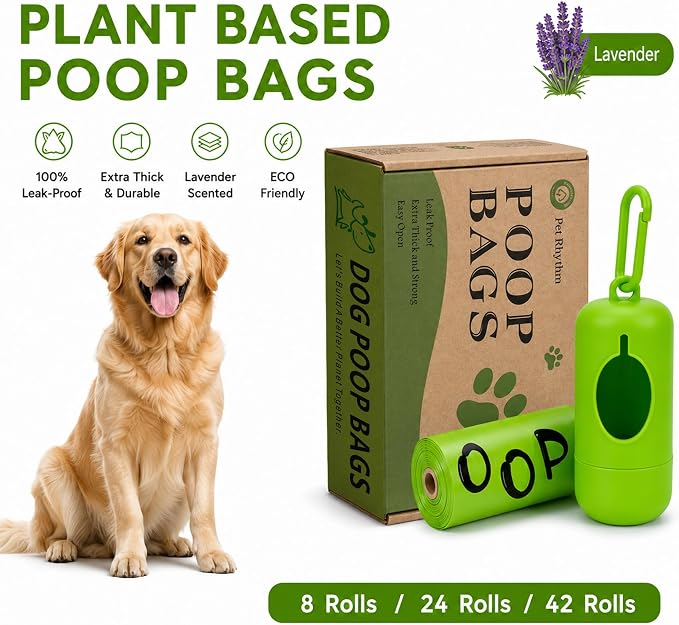 Dog Poop Bags with Dispenser, 120 Count Extra Thick Leak-Proof Waste Bags, Plant-Based Material, 13x9 Inch for Bags for Dogs Walking and Cat Litter