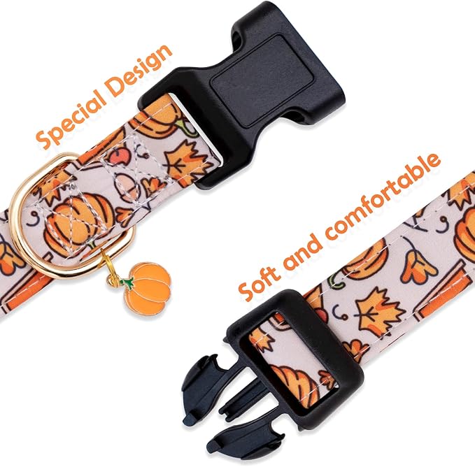 Faygarsle Orange Dog Collar with Pumpkin Leaf Patterns Cute Puppy Collar for Fall Autumn Seasons Dog Collar for Small Medium Large Dogs Stylish Dog Necklace for Male Female Boy Girl Dogs L