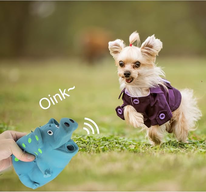 Andiker Dog Squeaky Toy, Dots Latex Dog Chew Toys with a Oinks Sound Squeaker Grunting Pig Dog Toy Durable Self Play 8" Dogs Squeeze Toy for Dental Biting Chasing to Kill Boring Time (Blue)