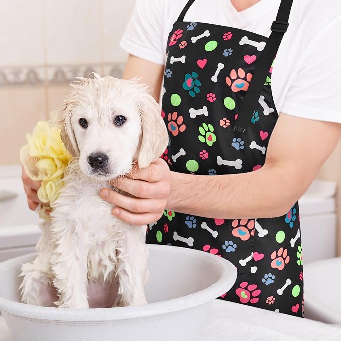 Dog Grooming Waterproof Apron with 2 Pockets, Cute Animals Puppy Dog Pets Apron