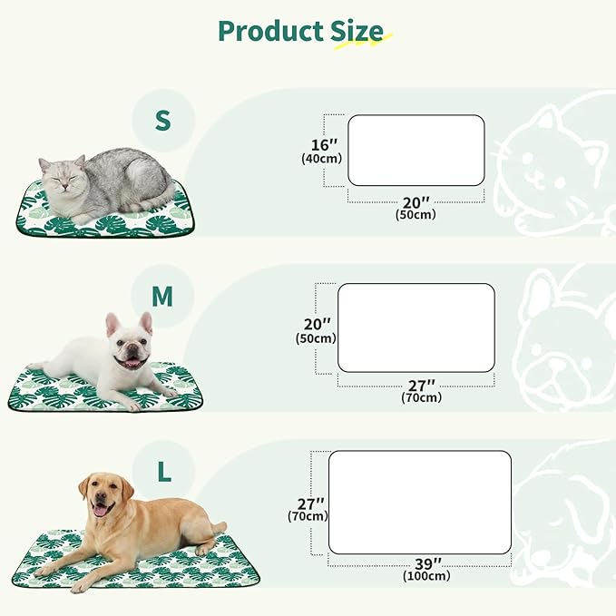 NWK Pack of 4 Pet Cooling Mat for Large Dogs -Q-Max>0.345 Ice Silk Cooling Mat for Dogs & Cats Portable & Washable Pet Cooling Blanket for Summer (4pcs, Green Leaf, 39'' X 27'' X 0.3'')