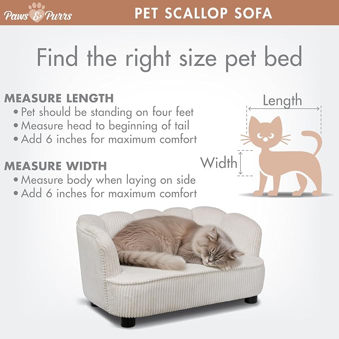Paws & Purrs Retro Scalloped Back Sofa Style Pet Bed, Dog & Cat Couch with Tufted Cushion & Armrest, Stylish Indoor Pet Furniture, Cream