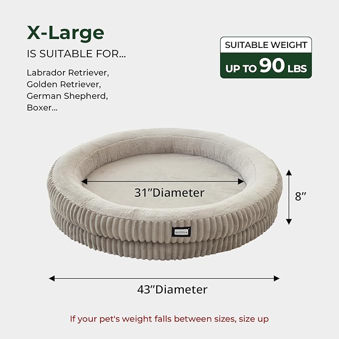 BALANCE Donut Dog Bed, 43 Inches Round Dog Bed Extra Large Size Dogs Washable, Orthopedic Calming Dogs Beds for Pets, Fluffy Plush Faux Fur Pet Bed with Anti-Slip Bottom