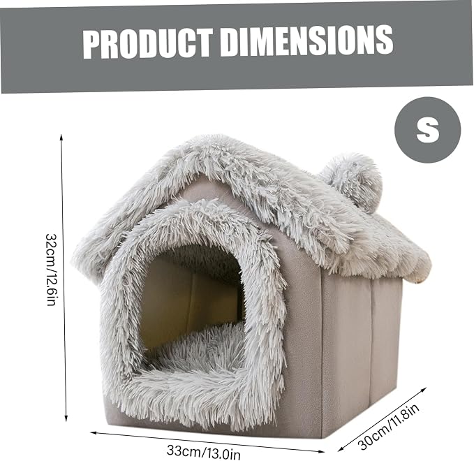 Enclosed Dog Bed, Soft and Warm Plush Dog Bed with Cover Cave Removable and Washable House Type Tent Huts for Indoor Pets S 13x11.8x12.6