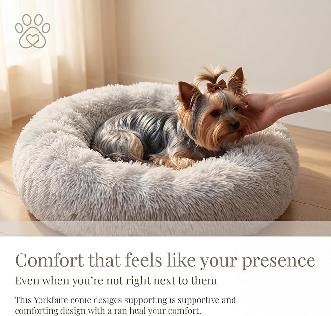 Calming Donut Dogs Beds for Small Dogs Washable,19inch Fluffy Round Puppy Bed for Puppies,Cats & Toy Breeds with Raised Rim,Fits up to 15 lbs Pets,Frost Grey