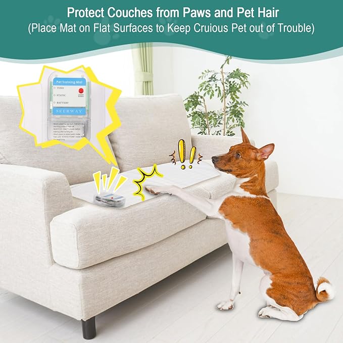 SEERWAY Scat Pet Shock Mat with Tester, Shock Pads for Dogs and Cats Training Indoor, Electric Repellent Mat Keeps Pets Off Couch, Sofa, Counter Top, 3 Training Modes, Battery Operated