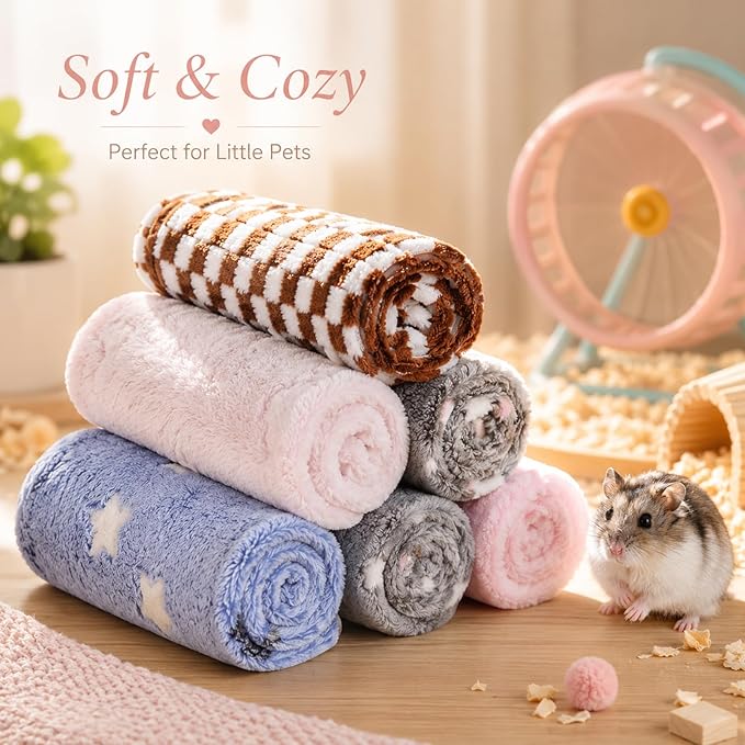 Grddaef Guinea Pig Fleece Blankets 6 Pieces Waterproof & Washable Small Animal Cage Liners Sleep Mat Bedding Pad for Hamster Chinchilla Rabbit Hedgehog (S-7.9 x 7.9 Inch)