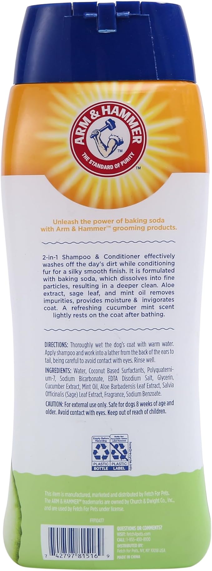 Arm and Hammer for Pets 2-In-1 Dog Shampoo and Conditioner, Cucumber Mint - Odor-Eliminating Baking Soda Formula for Clean, Fresh, Fully Conditioned Dog Coats, 20 Fl Oz
