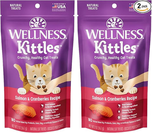 Wellness Kittles Crunchy Natural Grain Free Cat Treats, Salmon & Cranberries Recipe, All Life Stages, 2-Ounce Bag (Pack of 2)