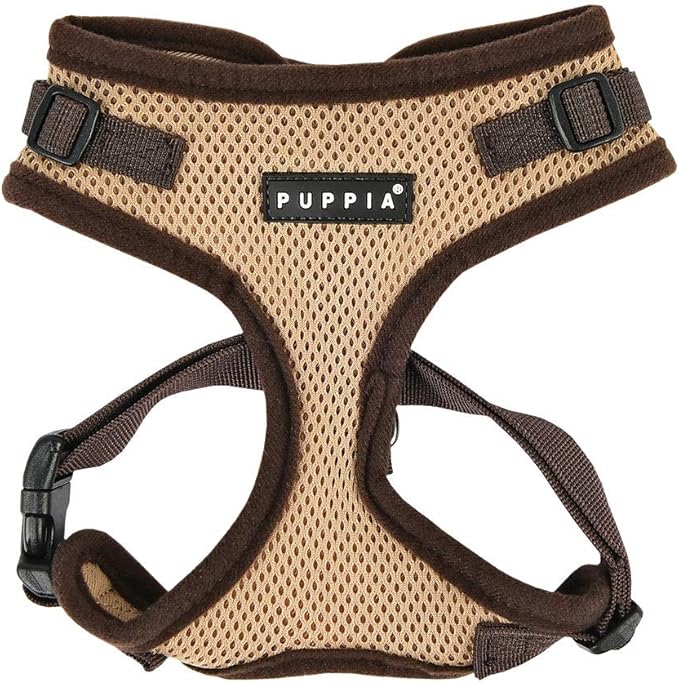 Puppia Authentic RiteFit Harness with Adjustable Neck, Large, Beige