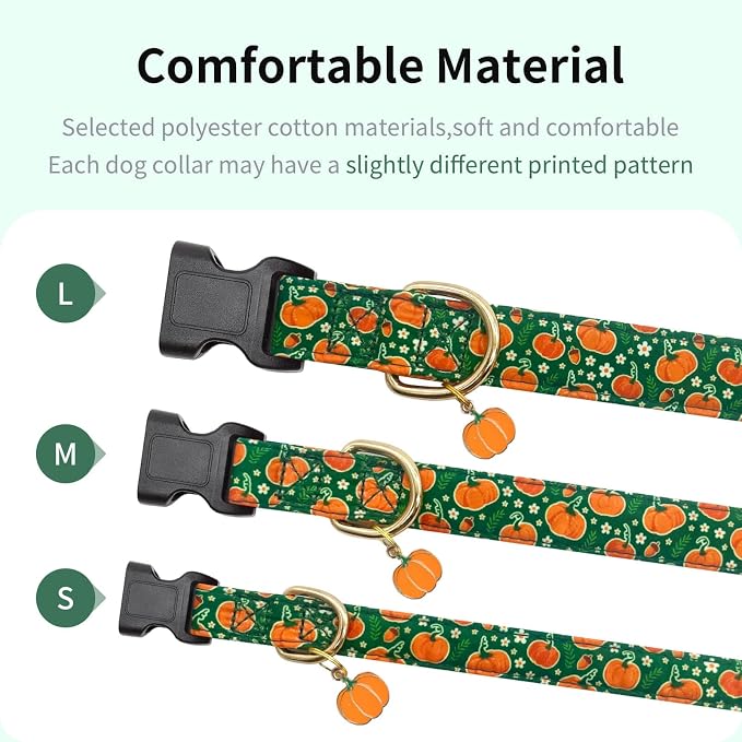 Fall Dog Collar,Soft and Cute Halloween Collars with Pumpkin Patterned Design for Girl Female Boy Dogs,Adjustable Buckle Pet Collar for Small Medium Large Dogs (Green Pumpkin, S)