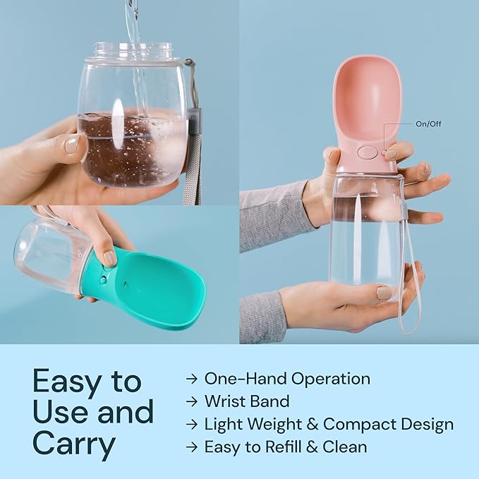 MalsiPree Dog Water Bottle Dispenser - 12 oz Black - Leak-Proof Lock & One-Hand Operation - On the Go Dog Water Dispenser - Pet Travel Bottle with Built-in Bowl, Travel & Hiking Ready