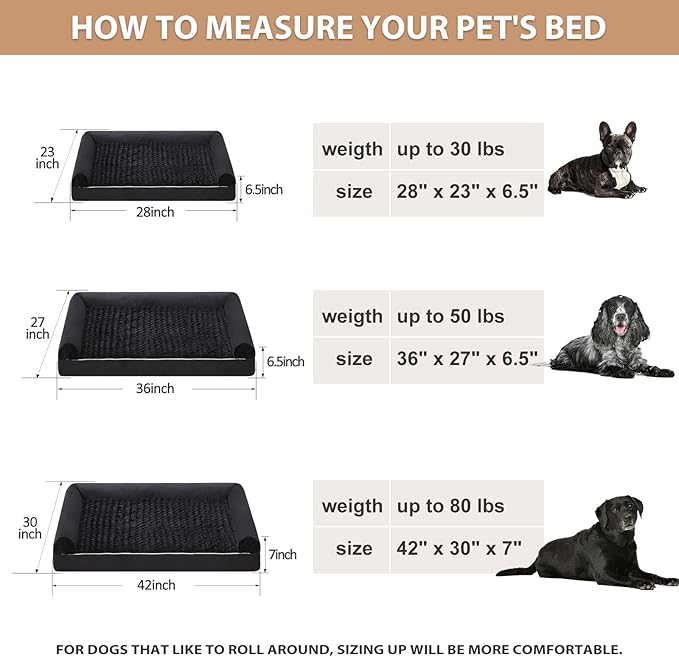 BFPETHOME Orthopedic Washable Dog Beds Large Sized Senior Dog for Comfy Sleeping with Removable Cover, Waterproof Big Soft Pet Couch Bed for Dogs Rerlax