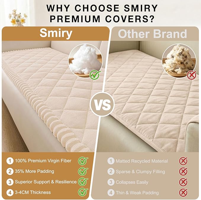 Smiry Couch Cover for Dogs, Non Slip Washable Pet Sofa Protector for Large Dogs, Cats, Fuzzy Plush Sofa Covers for 3 Cushion Couch, Against Fur, Dirt & Scratch Resistant, Apricot, 27.6"×88"