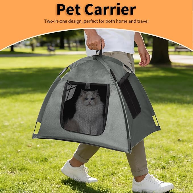 Portable Pet Tent, Full-Enclosure Zippered Mesh, Indoor & Outdoor | Easy-flex poles, tool-free. Tear-resistant. Anti-tip. 5+ colors. For cats, small dogs. 60x60x45cm, 390g