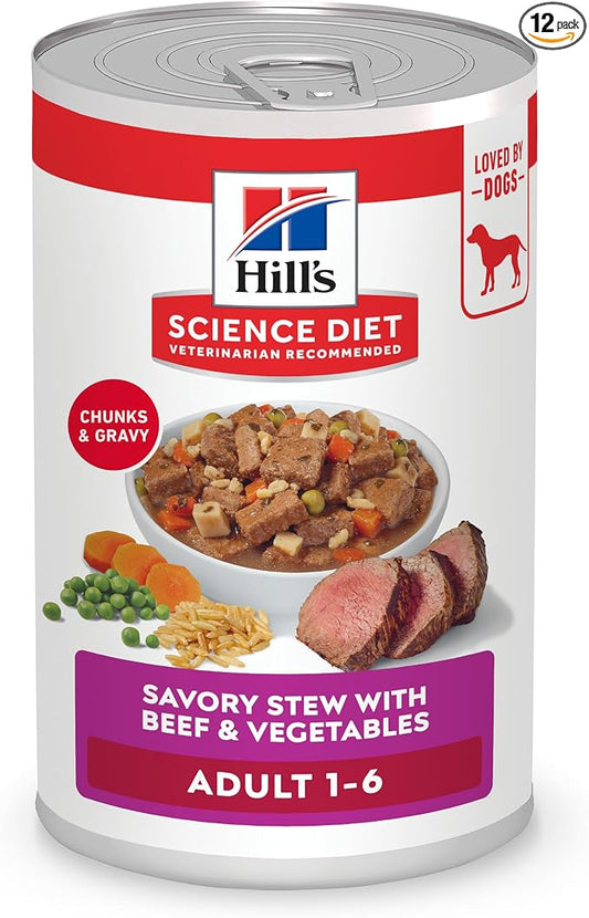 Hill's Science Diet Adult 1-6 Wet Dog Food, Beef & Vegetables, 12.8 oz. Cans, 12-Pack