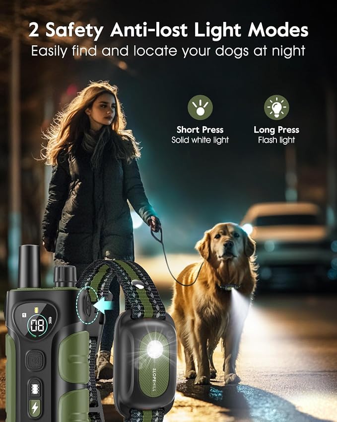 SLOPEHILL Dog Shock Collar - 4200FT Dog Training Collar with Remote,IPX8 Waterproof E-Collar with Beep,Vibration,Shock,Flash Light,No Shock Mode,Shock Collar for Small Medium Large Dog 8-140lbs,Green