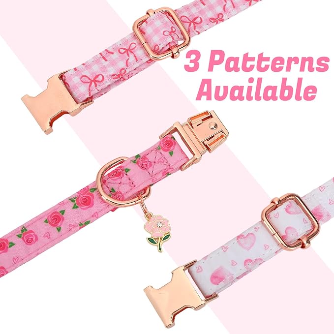3 Pack Pink Dog Collars for Small Dogs Girl Dog Collar with Pendant for Girl Female Dogs Adjustable Puppy Collars Pet Collar