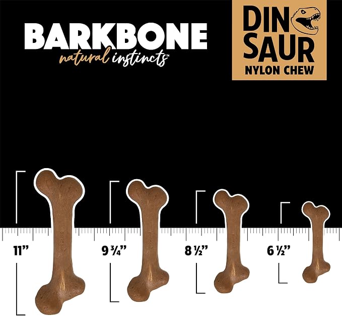 Pet Qwerks Dinosaur BarkBone - Nylon Dog Bone for Aggressive Chewers - Bacon Flavor - 8.5"