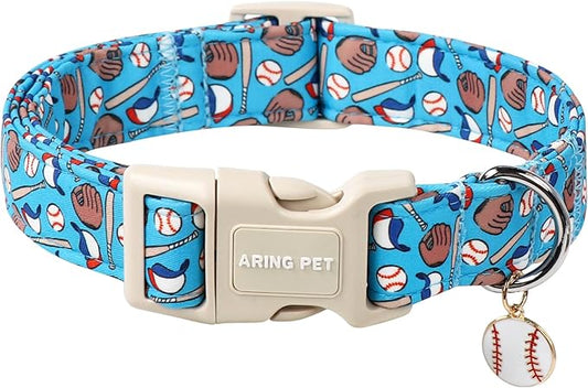 ARING PET Baseball Dog Collar, Cute Summer Blue Pet Collars with Quick Release Buckle for Puppy Small Medium Large Boy Girl Dogs-XS