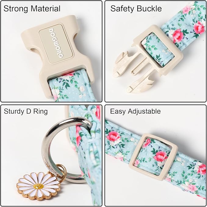 DOGWONG Floral Dog Collar, Cute Adjustable Flower Collar, Girl Female Spring Summer Dog Collar with Strong Plastic Buckle for Small Medium Large Dogs,M