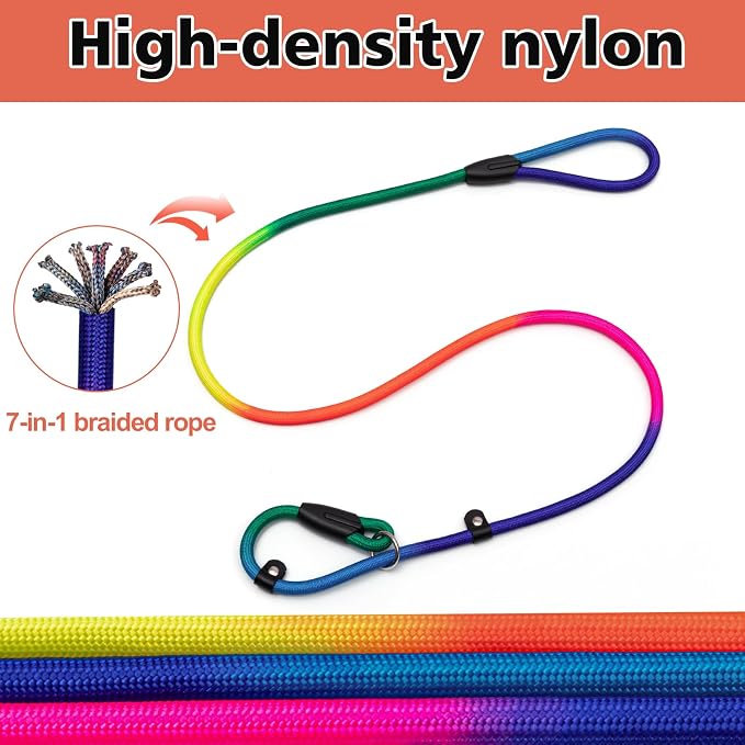 FOVRLZSE 3-Pack Adjustable Rainbow Dog Slip Leads Multi-Color, 5FT Reflective Nylon – No Collar Needed, No-Pull, Ideal for Small/Medium Dogs (Training/Walking)