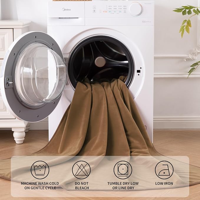 QiyI Waterproof Blanket for Bed Queen Size, Reversible Washable Pet-Friendly Flannel Throw Blanket, Leakproof Stain-Resistant Furniture Protector for Travel & Camping, 60"x80", Brown/Tan