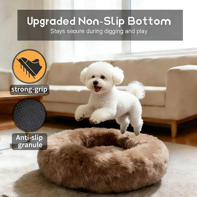 Comfort Donut Dog Bed for Small Dogs, Cat Bed & Pet Bed for Indoor Use, Medium Size with Soft Plush, Round Dog Beds for Large Dogs and Cats (Light Brown, 20''Lx20''Wx8''Th)