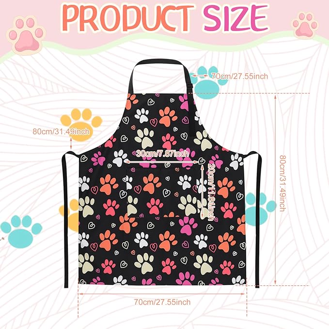 Dog Grooming Waterproof Apron with 2 Pockets, Cute Animals Puppy Dog Pets Apron