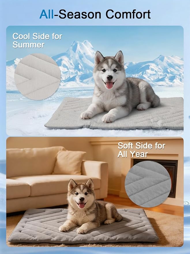 Dog Cooling Mat, Q-Max>0.46 Instant Cool Pad for Dogs, Reversible 4-Layer Thick Pet Cooling Pad, Machine Washable,for Crate, Car, Indoor & Outdoor Summer（Rectangle,Large-48 L x 28" W)