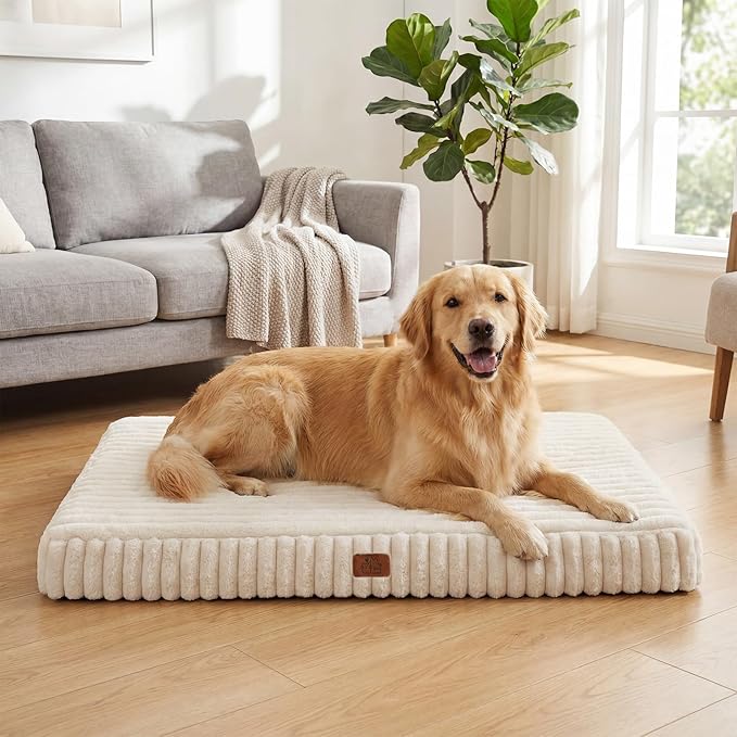 Orthopedic Dog Bed for XXL Jumbo Dog, Waterproof Pet Bed,Non-Slip Bottom and Egg-Crate Foam with Removable Washable Cover Crate Bed,Cream,47"x29"x4"