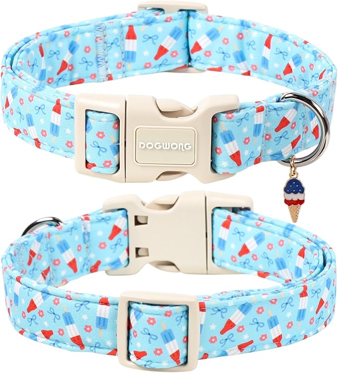 DOGWONG Summer Dog Collar, Blue Popsicle Dog Collar,4th of July Dogs Collars for Large Dogs, Neck 42-66 inches