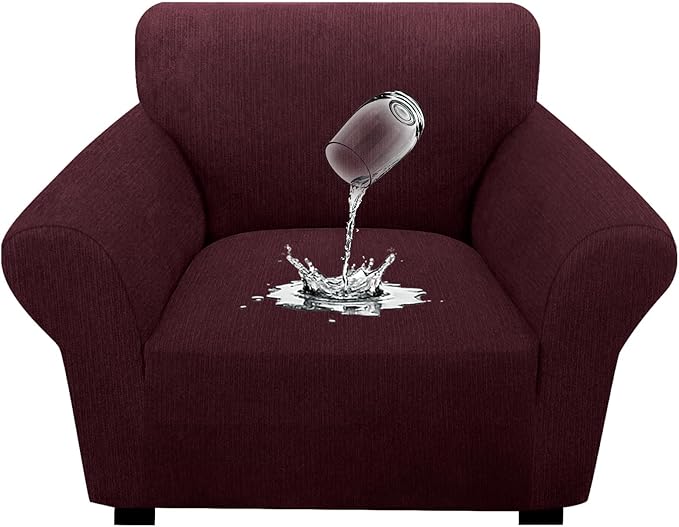 Waterproof Stretch Spandex Chair Sofa Slipcover,Washable Non-Slip Soft Couch Cover with Elastic Bottom, Leakproof Furniture Protector for Kids, Pets, Dogs & Cats (Chair, Burgundy)