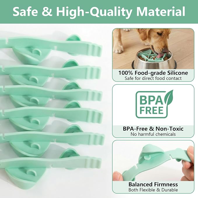 Silicone Dog Slow Feeder Bowl Insert with Suction Cups, Cuttable Food-Grade Lick Mat Divider Fits Stainless Steel Ceramic Glass Dog Bowls, Helps Slow Down Eating, Green