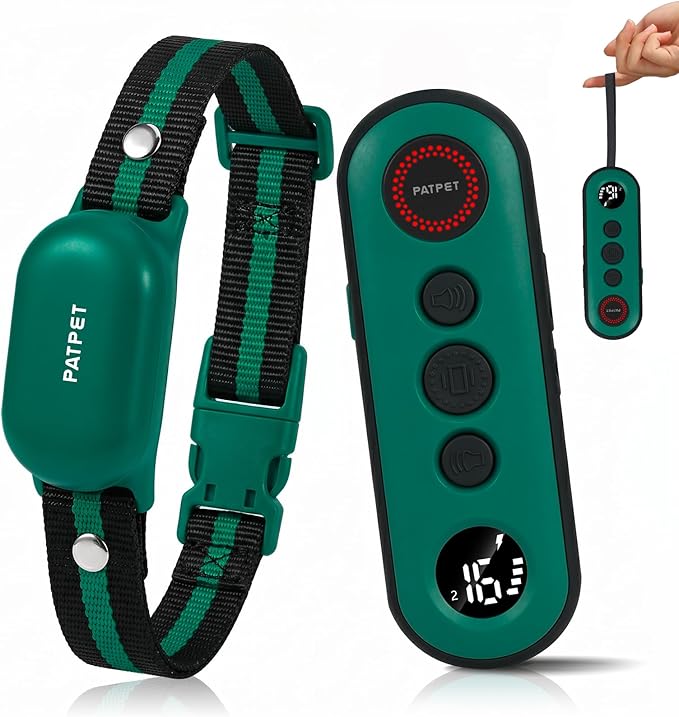 PATPET Shock Collar for Dogs - 4000FT Dog Training Collar with Remote, IPX7 Waterproof 4 Modes (Beep/Vibration/Shock/Safe) Dog Shock Collar, Rechargeable E-Collar for Small Medium Large Dogs (Green)