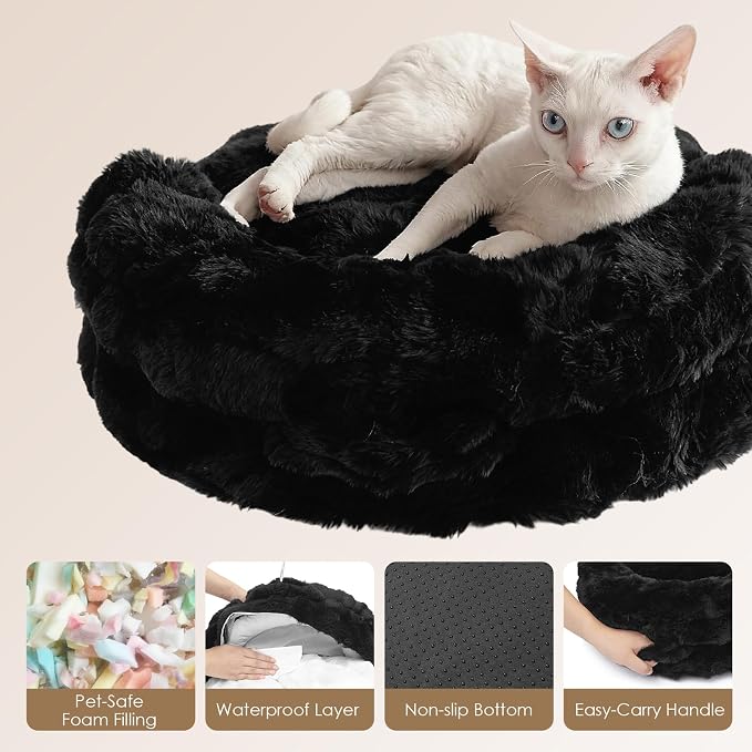 EHEYCIGA Soft Dog Couch Bed for Large Dog, Fluffy Medium Dog Bed with Removable Washable Cover, Bolster Pet Sofa, Waterproof and Non-Slip, 36" x 36"x 9", Black