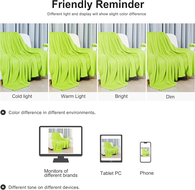 uxcell Flannel Fleece Blanket Queen Size - Soft Lightweight Plush Microfiber Bed Blanket for Sofa or Couch, Machine Washable Blankets Fleeces, Chartreuse 78x90 Inch