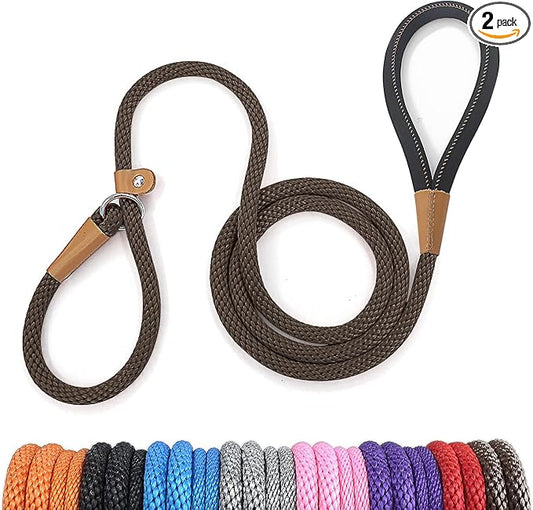 lynxking 6 FT Dog Leash Slip Lead 2 Pack Strong Heavy Duty Braided Dog Training Leash No Pull Training Lead Leashes for Medium Large and Small Dogs